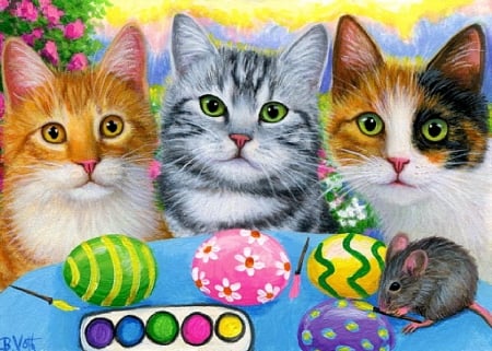 The Painting Party - eggs, easter, painting, artwork, cats, colors