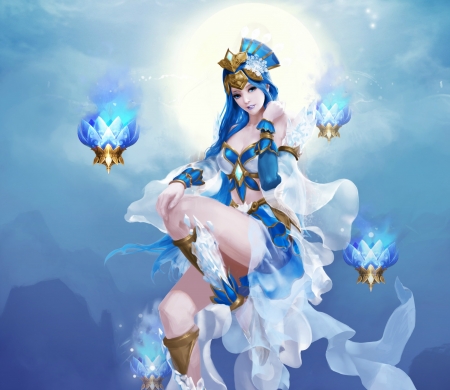 Fantasy girl - white, girl, luminos, blue, frumusete, fantasy