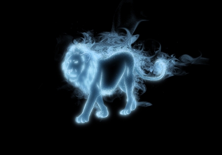 Lion patronus - blue, leu, tribalchick101, patronus, black, fantasy, harry potter, lion, luminos