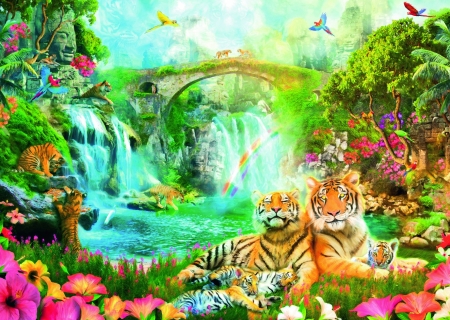 Tigers - luminos, green, fantasy, tiger, tigru