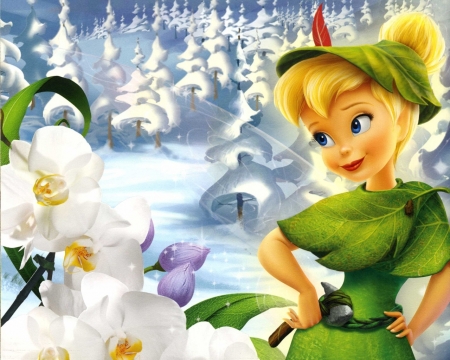 Tinker Bell and the Lost Treasure (2009) - winter, flower, tinker bell, green, the lost treasure, movie, fairy, cute, disney, luminos