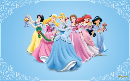 Disney princesses - princess, ariel, jasmine, aurora, belle, fantasy, pink, cinderella, blue, snow white, disney