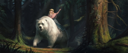 White bear king - fantasy, king, white bear, manweri, girl, art, luminos