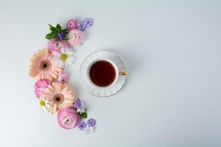 Enjoy! - white, tea, flower, pink, cup