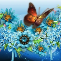 Blossoms Blue Butterfly Bright