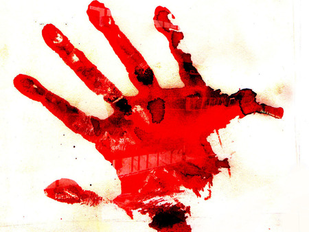 bloody hand - horror, bloody, handprint, red