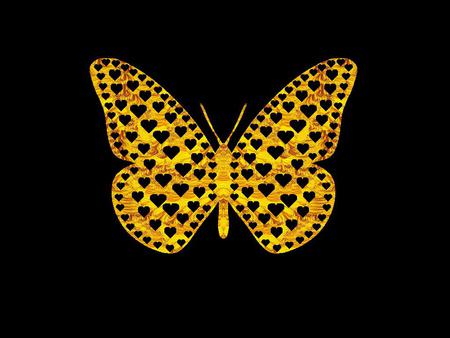 golden butterfly with hearts - butterfly, hearts22657