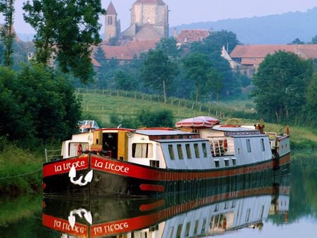 River barge on the Cote D'Or - cote d-or, barge, france, river, boat