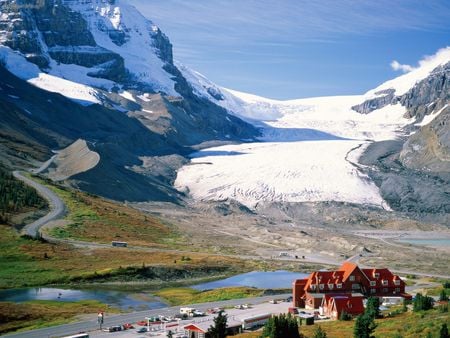 Living at the foot of a glacier - alberta, houses, town, glacier, picturesque