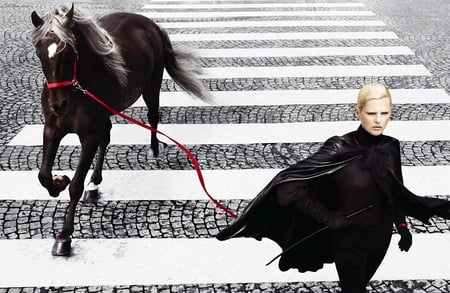 woman and horse - animal, beautyfull, black, red