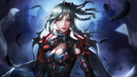 Aranea Highwind - black, fantasy, aranea highwind, blue, red, girl, luminos, final fantasy