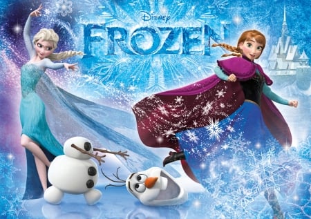 Frozen (2013) - princess, anna, movie, snow queen, iarna, winter, fantasy, olaf, pink, blue, elsa, luminos, frozen