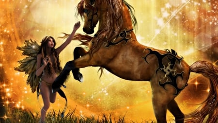 Fairy and horse - wings, horse, fantasy, fairy, girl