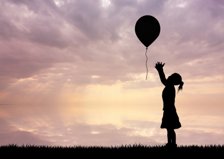 Little girl - balloon, girl, silhouette, pink, copil, child, black, cloud, sky