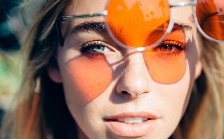 Beauty - summer, girl, eye, orange, woman, model, face, vara, sunglasses