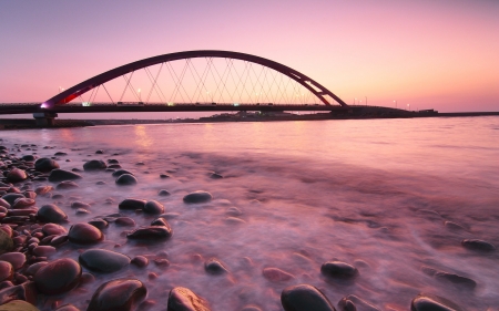 Bridge Over the River - stone, nature, sky, river, sea, bridge