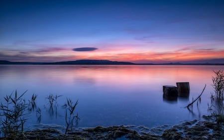 Pink Sunset on the Lake - sky, lake, pink, reflection, sunset, nature