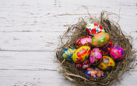 Happy Easter! - easter, colorful, nest, egg, card, pink