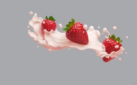 Strawberries and milk - milk, strawberry, white, red, fruit