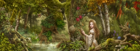 Enchanted forest - fantasy, green, girl, cris ortega, enchanted forest, tree, luminos