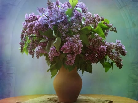 VASE OF LILACS - LILACS, VASE, IMAGE, FLOWERS