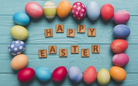 Happy Easter! - wood, eggs, easter eggs, holiday, easter, happy easter