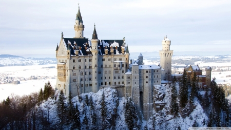 Neuschwanstein_Castle in Germany - germany, trees, winter, snow, Castle