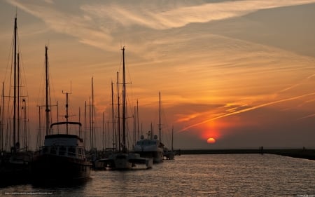 Marina at Sunset - sailboats, sunset, marina, evening