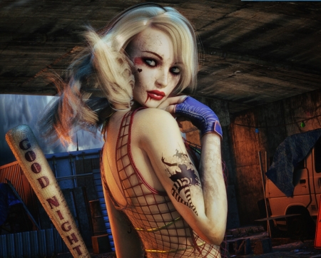 Harley Quinn - tattoo, comics, lamuserie, girl, blonde, frumusete, fantasy, harley quinn, antoine, luminos