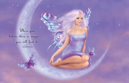 :) - word, moon, girl, wings, qoute, fantasy, butterfly, pink, luminos, card, fairy, luna, lilac, rachel anderson