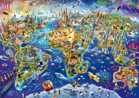 Discover the world - map, fantasy, world, yellow, blue, green, bitar schmidt