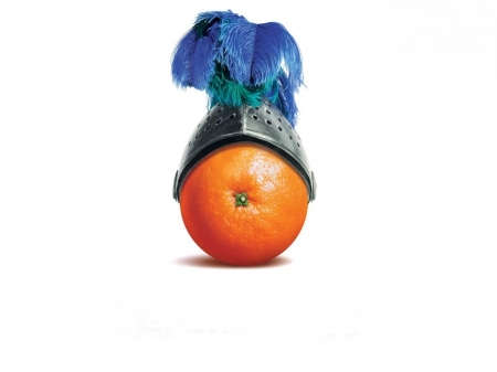 :) - summer, blue, feather, creative, orange, knight, fantasy, white, helmet, fruit