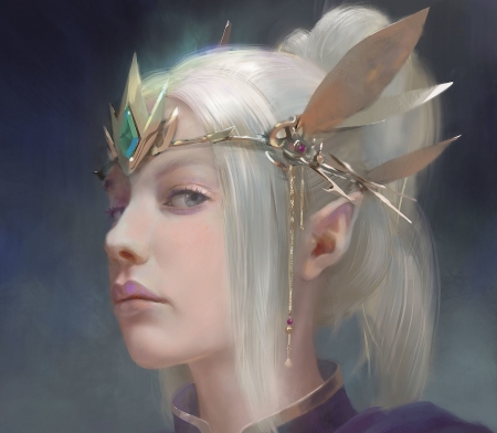 Elf princess - face, princess, elf, art, luminos, portrait, allen song, fantasy