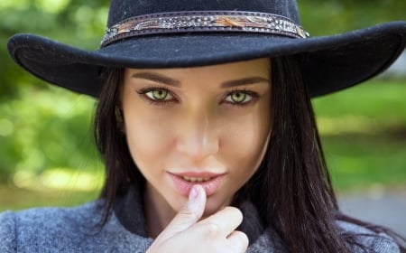 ~Cowgirl~ - cowgirl, brunette, woman, hat