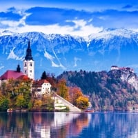 Lake Bled in Slovenia, with castle and church