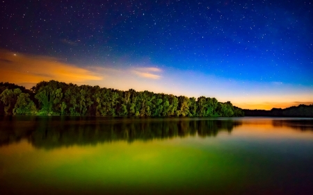 Blue Bright Lake - nature, lake, trees, forest, reflection, clouds, blue