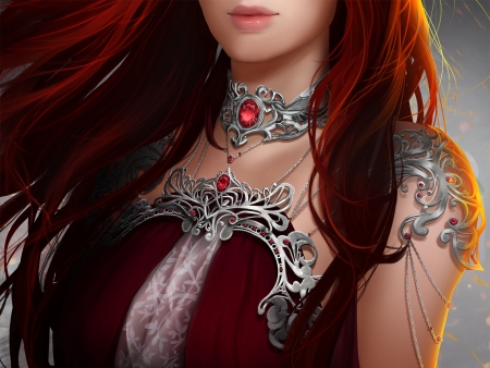 Alynorae (detail) - detail, nath batemann, girl, jewel, fantasy, redhead, red, alynorae, luminos