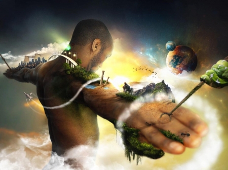 Earth - fantasy, hand, earth, man, luminos