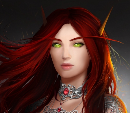 Alynorae - elf, redhead, girl, luminos, jewel, frumusete, fantasy, nath batemann