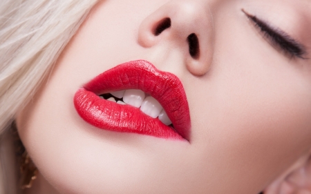 :) - mouth, skin, lips, woman, red, girl, blonde, face