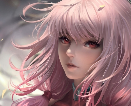 Inori - fantasy, wind, chubymi, girl, face, inori, pink, luminos