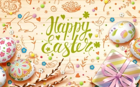 Happy Easter! - easter, card, pink, egg, green