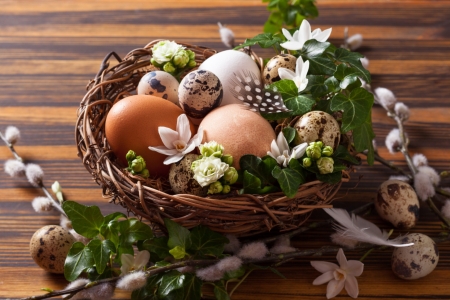 Happy Easter! - easter, ivy, nest, green, egg, card, leaf, flower