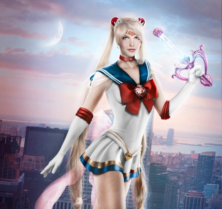 Sailor Moon - girl, maryneim, fantasy, serenity, sailor moon, blue, luminos, red, anime, manga