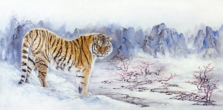 Spring is coming - irenadem, spring, tiger, pictura, fantasy, animal, painting, tigru, art