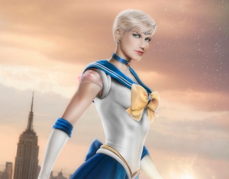 Sailor Uranus - anime, blue, girl, sailor uranus, sailor moon, manga, fantasy, white, maryneim, luminos