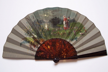 Hand fan - hand fan, green, fan, orange, photo, art