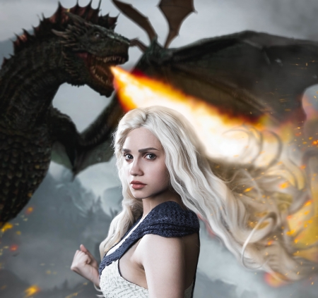 Daenerys - fire, perevinkl, game of thrones, fantasy, dragon, luminos, daenerys targaryen, girl