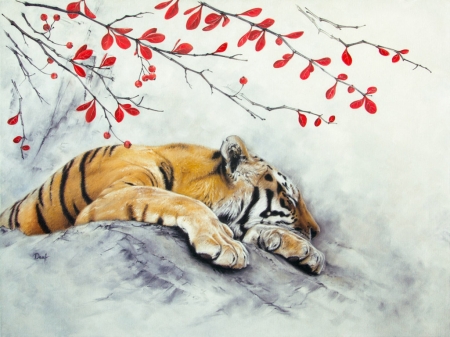 Sleeping - irenadem, tiger, pictura, fantasy, sleep, painting, tigru, art, luminos