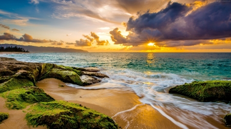 Beach Sunset,Hawaii - clouds, sunset, nature, coast, beach, hawaii, ocean, sky